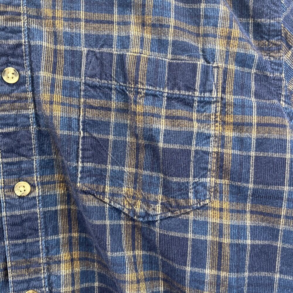 Sonoma Mens Size L Dark Navy Blue Tan Button Down Long Sleeve Corduroy Shirt - Picture 3 of 7